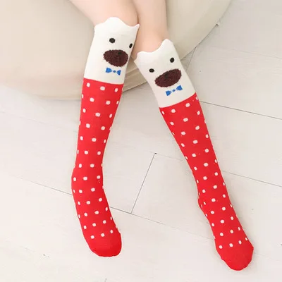 red bear Популярные Новые Гольфы с милыми персонажами для мальчиков и девочек хлопковые носки для танцев с лисой гетры для колен малышей, высокие носки - Цвет: red bear