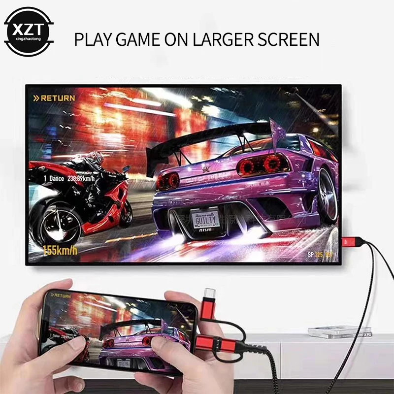 HDMI кабель адаптер 3 в 1 для iPhone samsung Xiaomi Micro usb type C Android телефон синхронизация экрана к телевизору Hdmi разветвитель Wifi зеркало