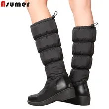 ASUMER/ г. Новые зимние ботинки женские удобные теплые зимние ботинки на толстом меху женские ботинки до середины икры женская обувь размер 35-44