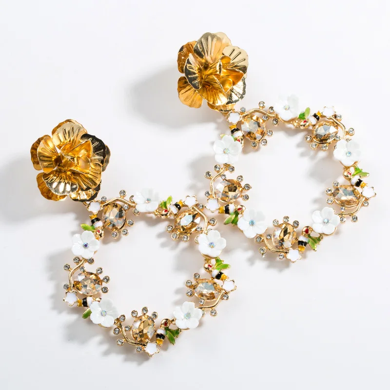 

XEEWOOX New Opening Geometric Leaf Plants Wreath Gold Silver Color Earrings For Women Vintage Circle Statement Earring Gift
