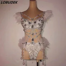 Серебряные стразы, бикини, боди, танцевальный костюм, для ночного клуба, DJ, певица, для концерта, одежда для сцены, сексуальная танцевальная команда, для танцев на шесте, боди