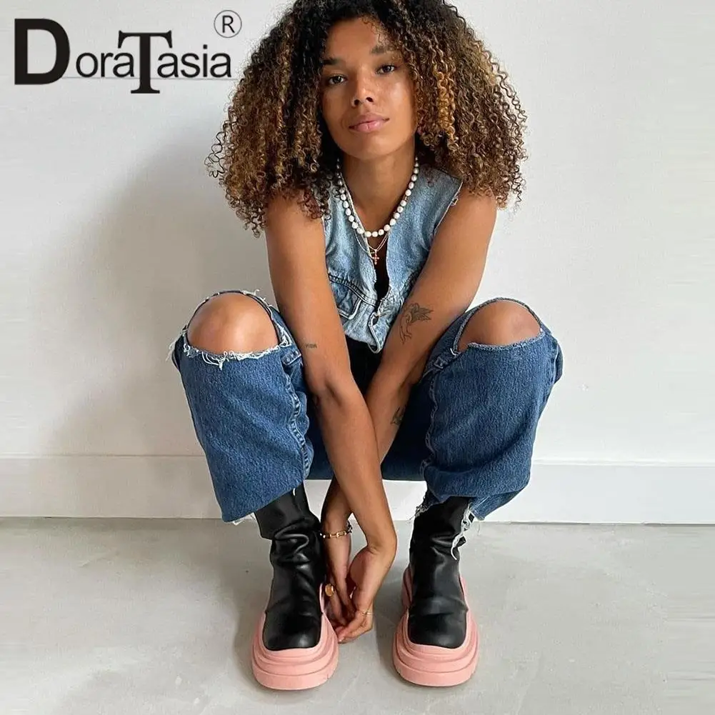 DORATASIA Brand New Ladies Platform Chelsea Boots Fashion Slip On Chunky High Heels Ankle Women Casual Comfy Shoes Woman | Обувь