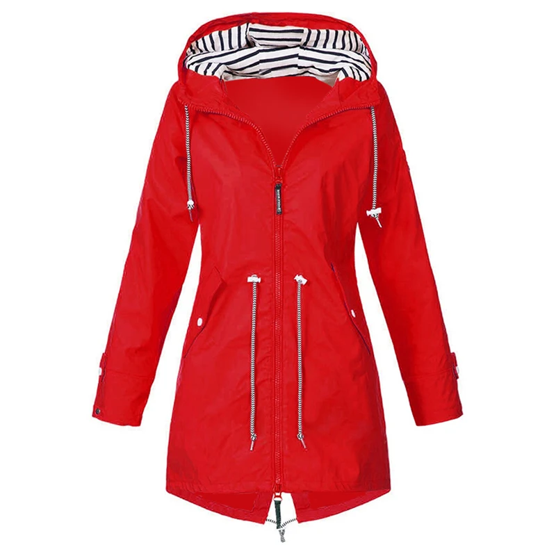 

2020 Windproof Long Hooded Jackets Waist Tightening With Zip Thin Outwear Multi Color Autumn Winter Coat Sporting Outdoor Coats