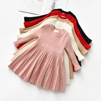 

Autumn Winter Girls Wool Knitted Sweater Baby Girl dress Girls Dresses For Party And Wedding Baby Girl Clothes