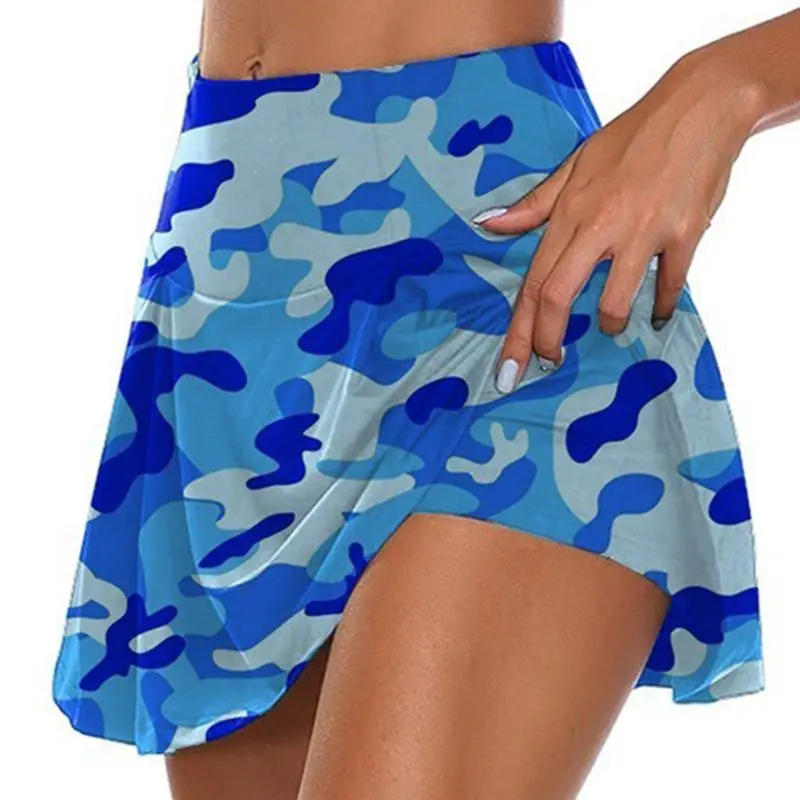 Women High Waist 2-In-1 Sport Skorts Camouflage Pleated Golf Skirts with Shorts A0NF