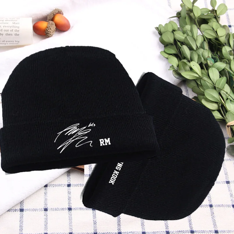 

Kpop jin suga Wool hat knit hat signature hat Korean version of the star warm hat k-pop Bangtan boys women cap k pop beanie