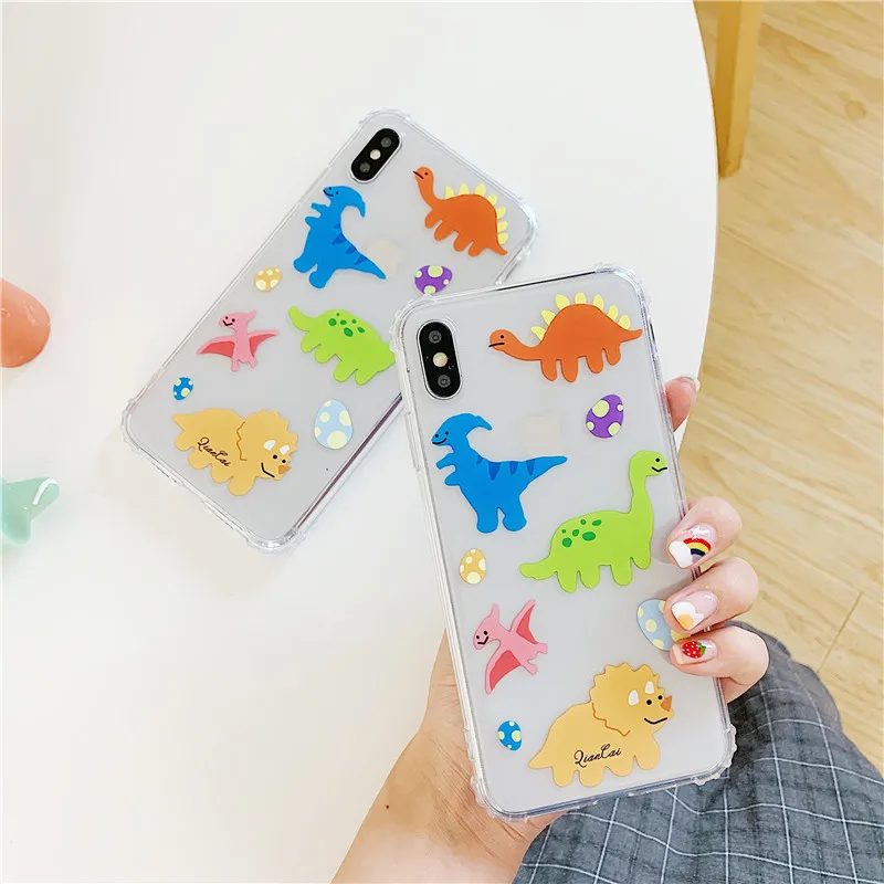 

Transparent Coque for Iphone Xs Max Xr X Case Soft TPU Silicon Color Dinosaur Patterned Cases for Iphone 7Plus 8 6 6S Plus Case
