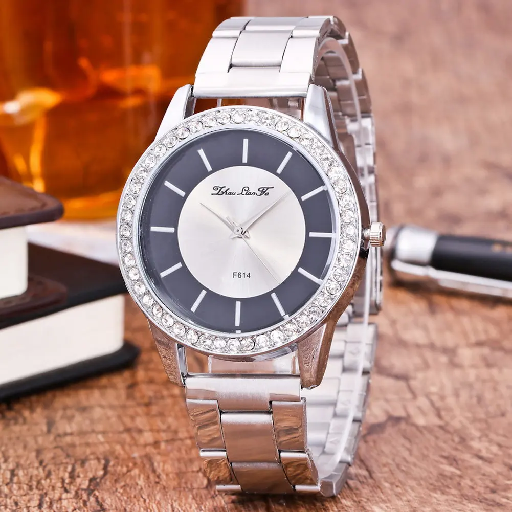 

Women Lady Quartz Movement Wrist Watch Gift Simple Round Dial with Steel Band LL@17