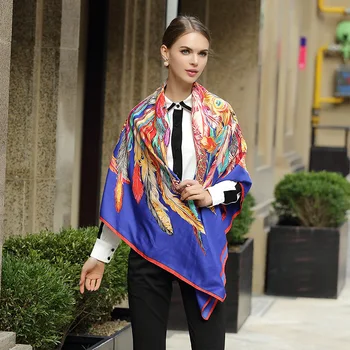 

2020 New Women's Indian Feather Printed Silk Shawl Scarf Women's Sunscreen Versatile Beach Towel High Grade Gift Scarves