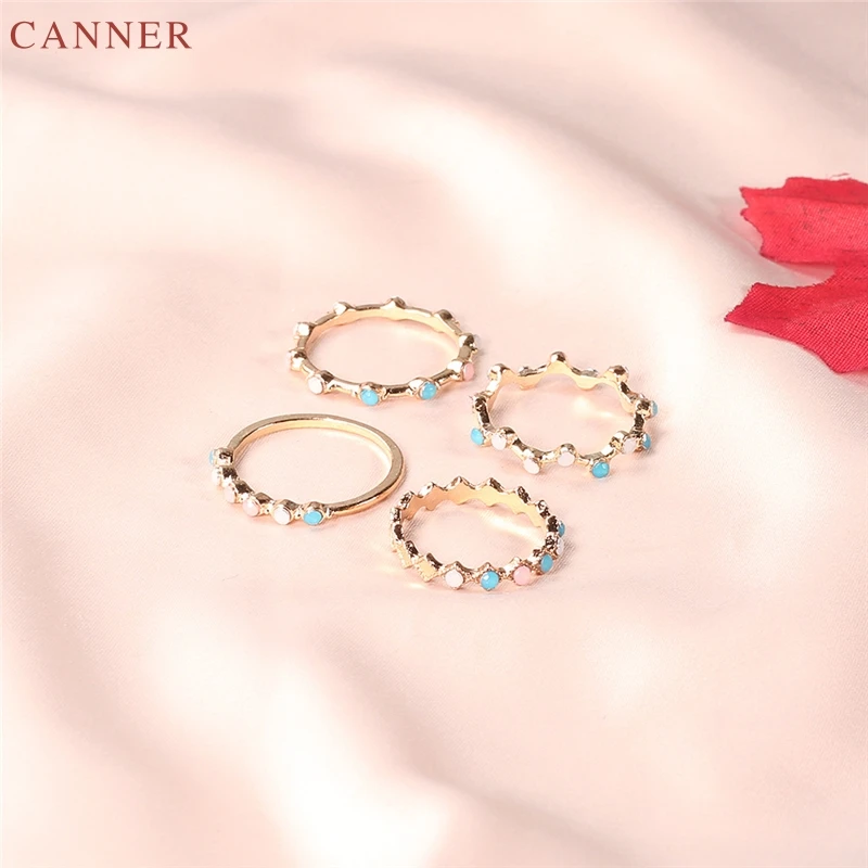 

CANNER Boho Colorful Beads Opal Rings Set for Women Girls Delicate Thin Finger Ring Fashion Jewelry Gold Color Knuckle Rings C40