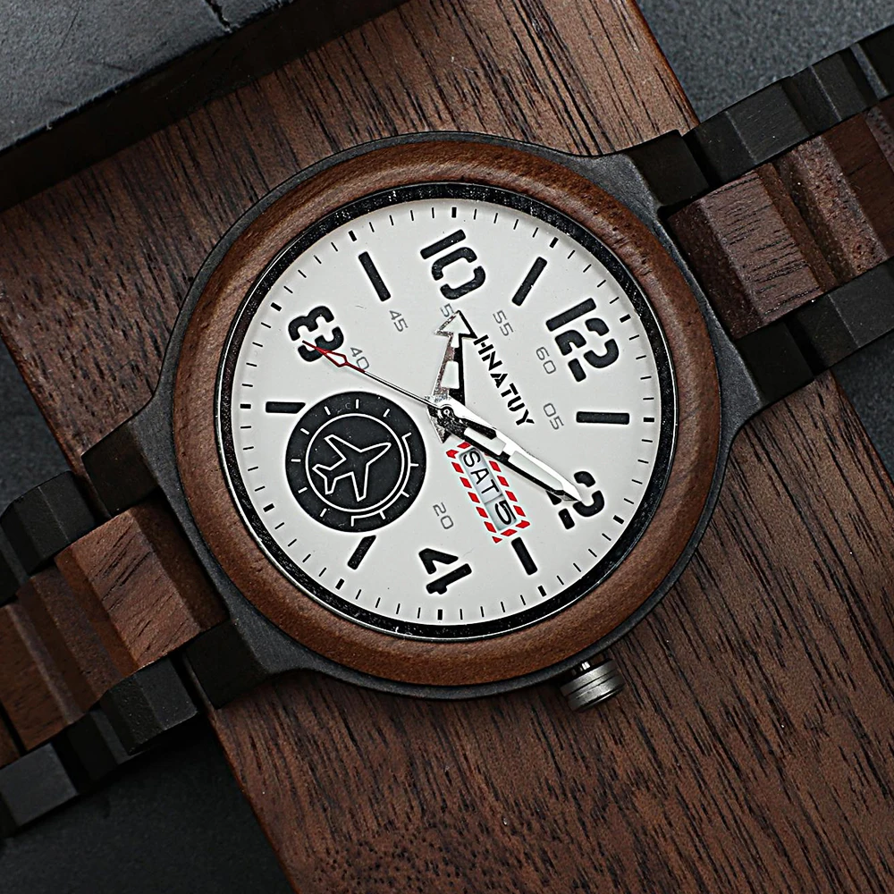 Hnatuy часы с пряжкой деревянные кварцевые часы деловые часы деревянные Мужские часы с отображением недели мужские часы в подарочной коробке