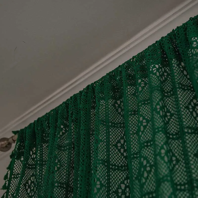 verde cortina para quarto, Farmhouse Retro Crochet