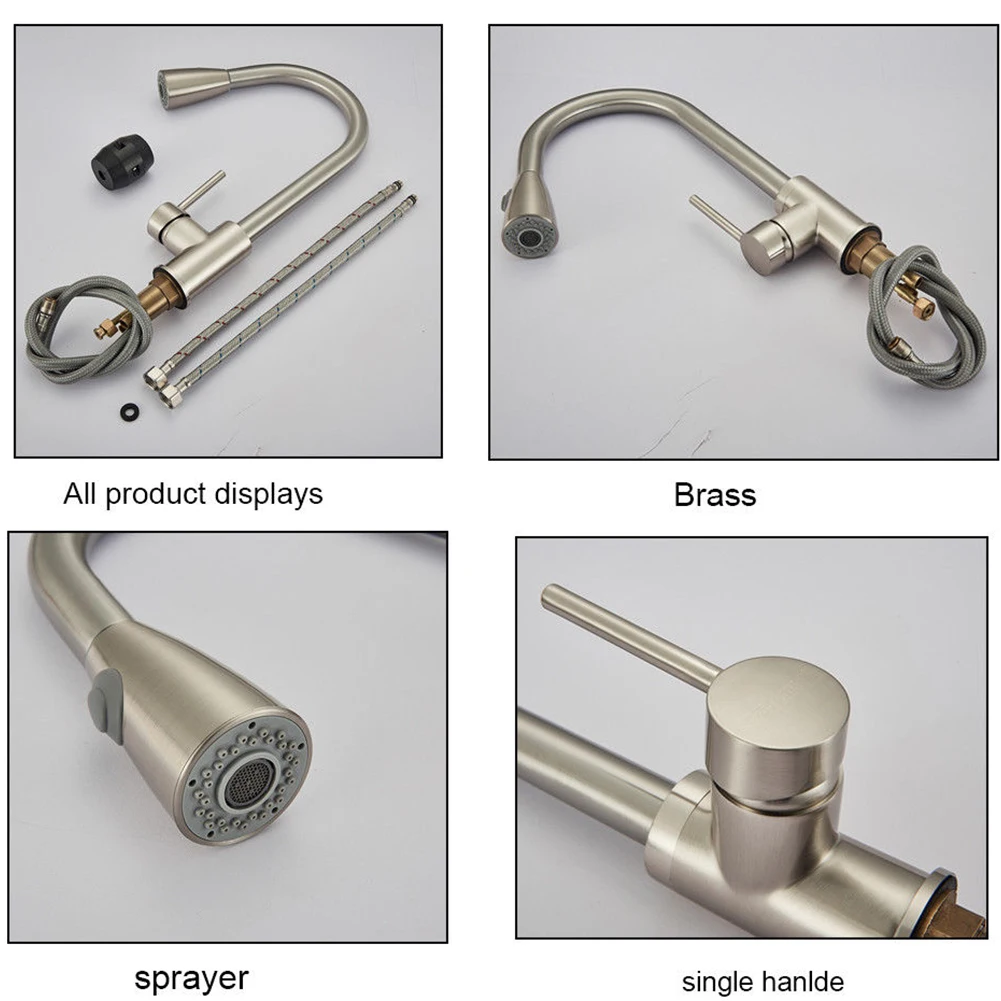  Tap Pull Out Brushed Nickel Stream Rotation Swivel Sink Single Hole Durable Mixer Kitchen Faucet Sp - 4000040019055