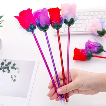 

Beautiful Simulation Rose Ballpoint pen Cute 0.5mm blue ink Flower Ball pens Promotion gift school writing supplies