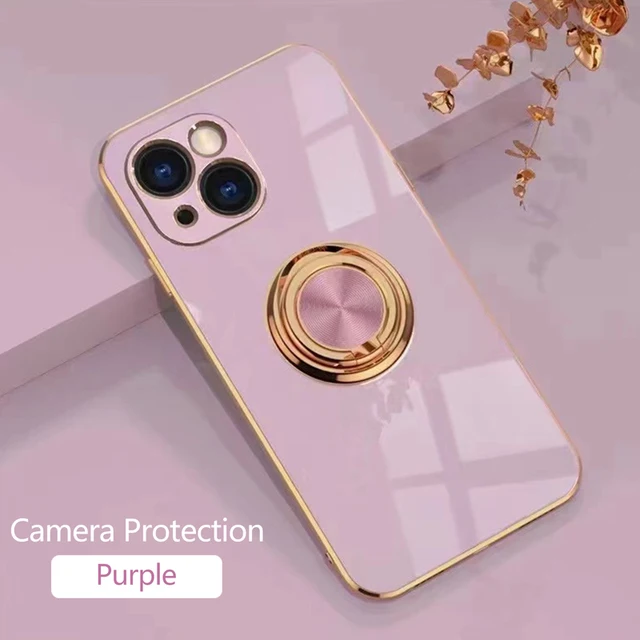 Luxury Plating Magnetic Attraction Ring Phone Case For iPhone 11 12 13 Pro Max Mini X XR 7 8 Plus SE2022 Soft Covers With Holder Purple
