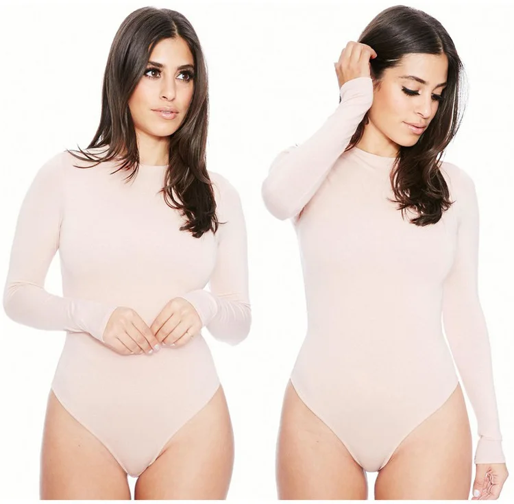 2019 Autumn Women Solid Rompers Long Sleeve Bodysuit Female Sexy O-neck Elastic Slim Pants Siamese Bottoming Bodysuit Romper
