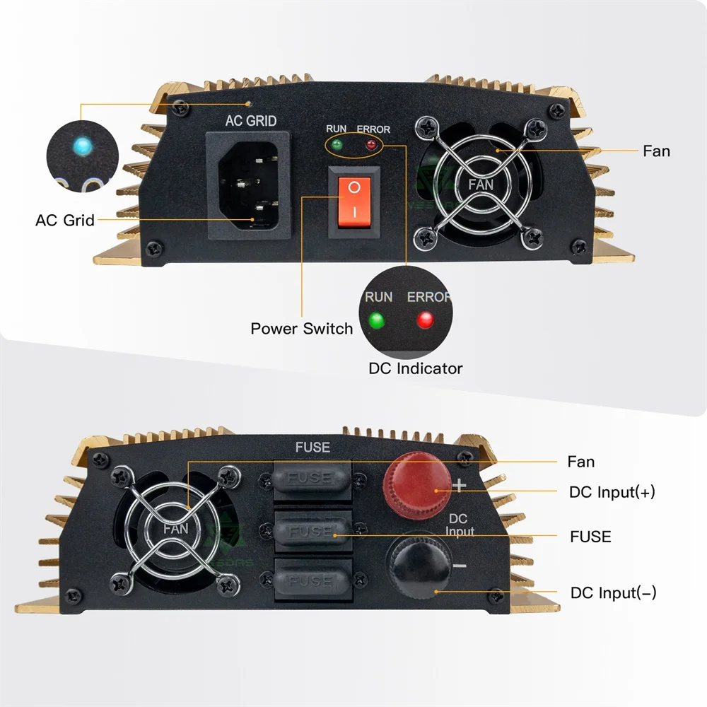 1400W Inverter solare domestico MPPT 18V 24V 30V 36V su griglia convertitore Inverter 110V 220V AC per 36 60 72 celle pannello fotovoltaico - immagine 2