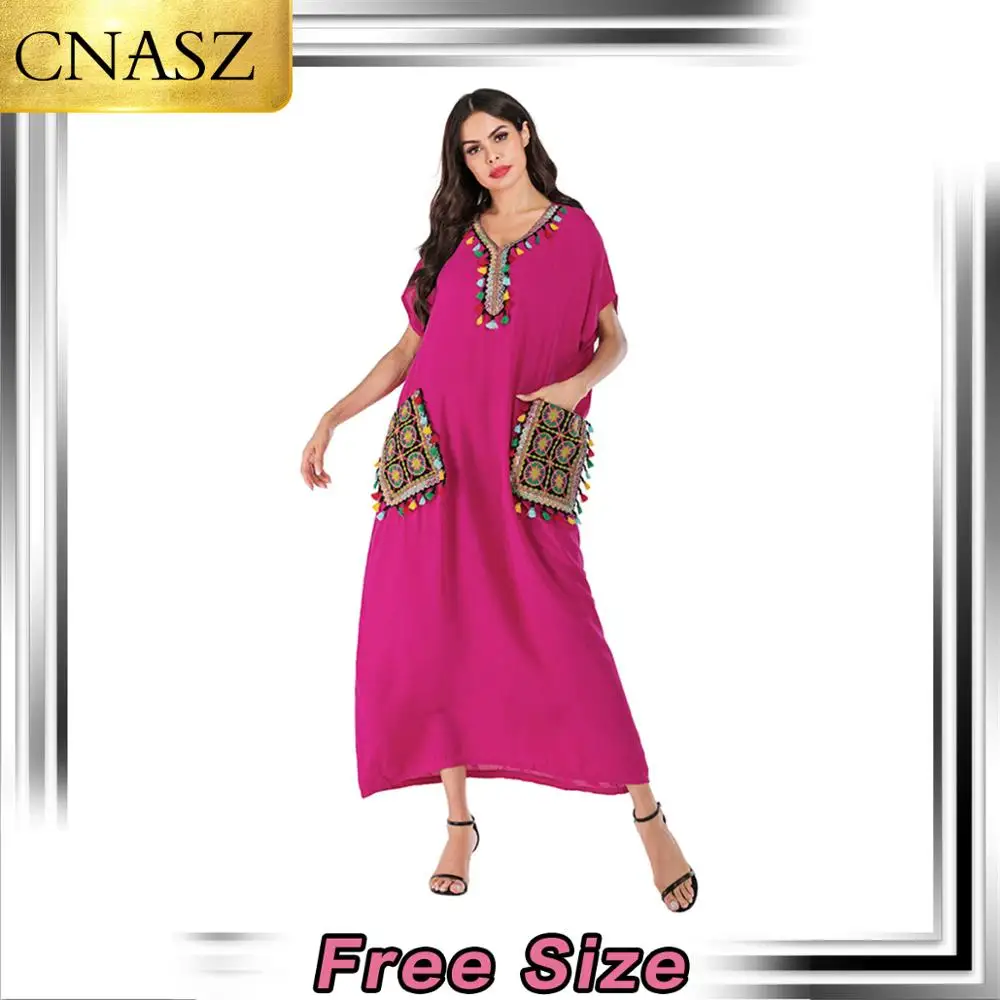 

Latest Muslim Dress Dubai Islamic Pakistan Embroidered Fringed Maxi Skirt Turkey Oman Kaftan Abayas For Women Long Sleeve Dress
