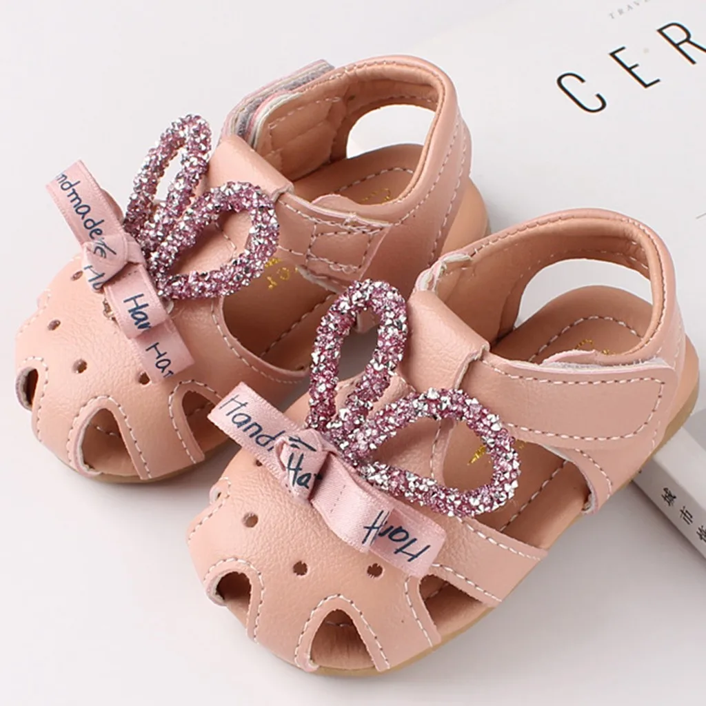 Princess Baby Girl Shoes Anti-slip Hallow Rabbit Ear Bow Beach Sandals Girls Letter Print Shallow Cute Soft | Мать и ребенок