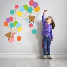 KM299 мультфильм медведь цветной воздушный шар креативные наклейки на стену Детская комната украшения наклейки на стену оптом
