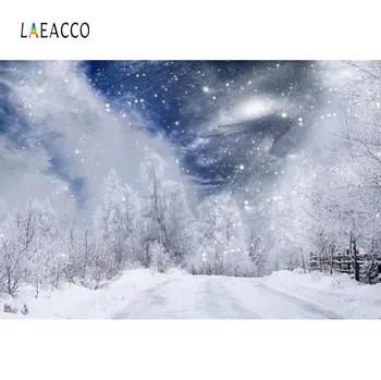 

Laeacco Winter Backdrops For Photography Heavy Snow Tree Shiny Star Pathway Outdoor Scenic Photo Background For Photo Studio