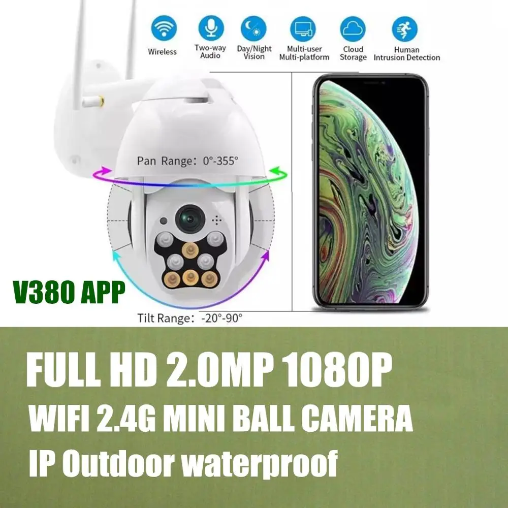 20pcs HD 1080P 2Mega mini ball pt waterproof outdoor wholesale v380 camera WiFi Wireless Home Security network Surveillance