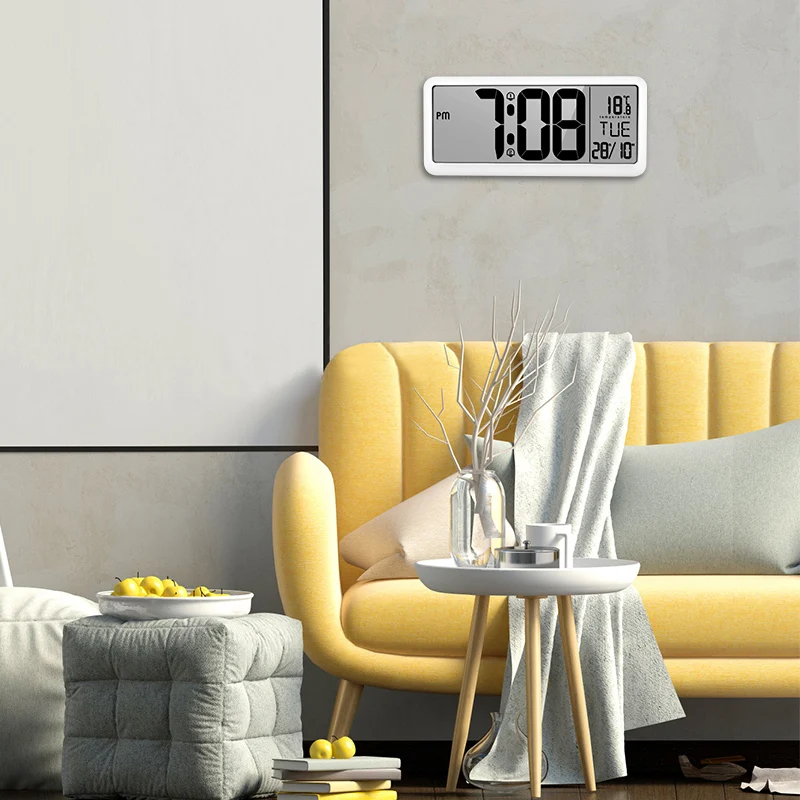 Lcd настенные настольные часы большого размера, цифровой дисплей, регулируемый объем, 2 настройки будильника, напоминание о низком заряде батареи для дома и офиса