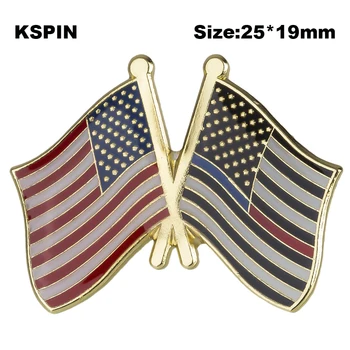 

U.S.A & Thin Blue Red Line 1 Friendship Flag Lapel pin badges for clothes Pin badges safety pin brooch XY0665