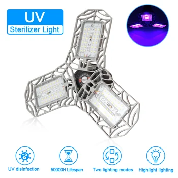 

60W UV Sterilizer Super Bright LED Garage Ceiling Lights Folding UV Sanitizer Germicidal Lamp Bulb UV Light Disinfection Lamp