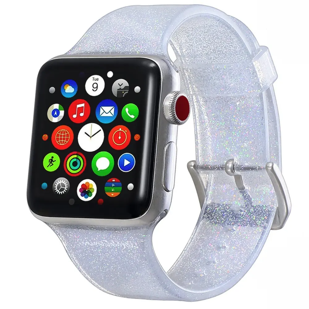 Женский спортивный ремешок для девочек, блестящий браслет побрякушка, ремешок для часов Apple Watch iWatch 2 3 4 серии, яркие ремешки для часов с блестками - Цвет ремешка: Sliver