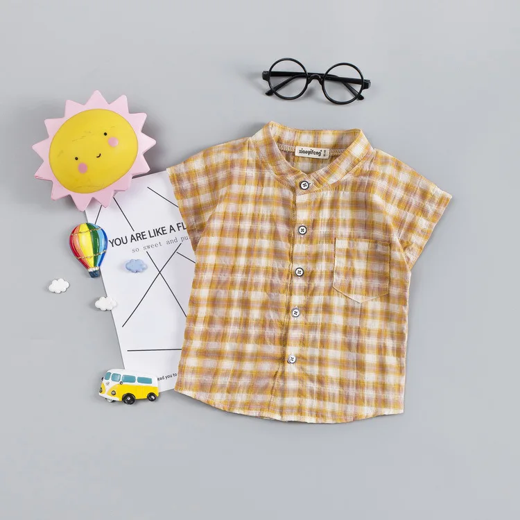 Летний стиль, детская одежда для мужчин и женщин, для детей 1-4 лет, клетчатая рубашка для маленьких детей, одежда для кондиционирования воздуха, хлопок
