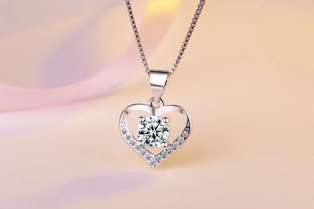 Pendant Necklace Silver Necklace Luxury Crystal Cz Heart Pendant Choker Necklace 925 Sterling Silver Chain Necklaces For Women Wedding Jewelry Gifts