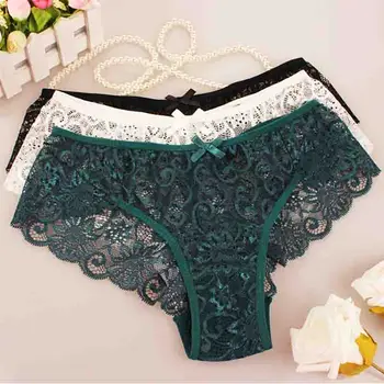 

Graceful Polyester Seamless Briefs Women Sexy Breathable Lace Panties Elegant Hollow Out Underwear Low-Rise Ladys Lingerie