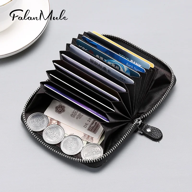 Маленький кошелек из натуральной кожи на молнии унисекс держатель для карт