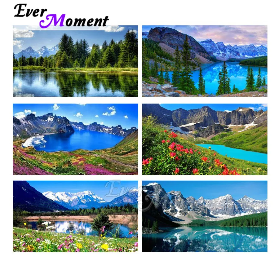 Набор для алмазной вышивки с изображением гор озера цветов | Дом и сад