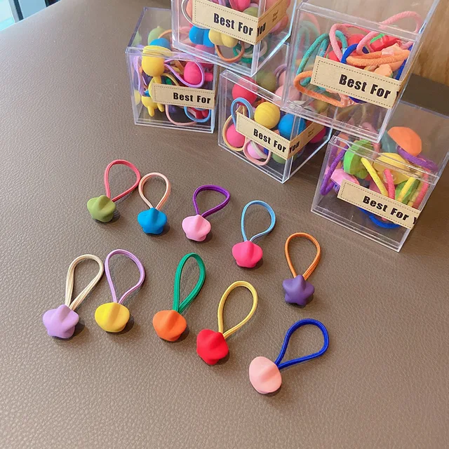 10 pcs Children's Headband Headwear Heart Hair Korean Version Cartoon Girl Rubber Band Sweet Cute Hair Tie Hair Accessories Five Star