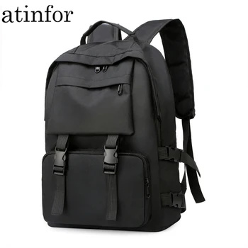 

atinfor Fashion Polyester Black Backpack School Bags Waterproof Large Capacity School Bookbag for Teenagers Solid Bag