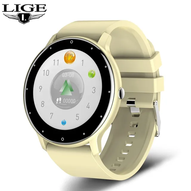 LIGE 2022 Fashion Smart Watch Men Fitness Bracelet Heart Rate Blood Pressure Monitoring Sports Tracker Smartwatch Gift for Women Yellow