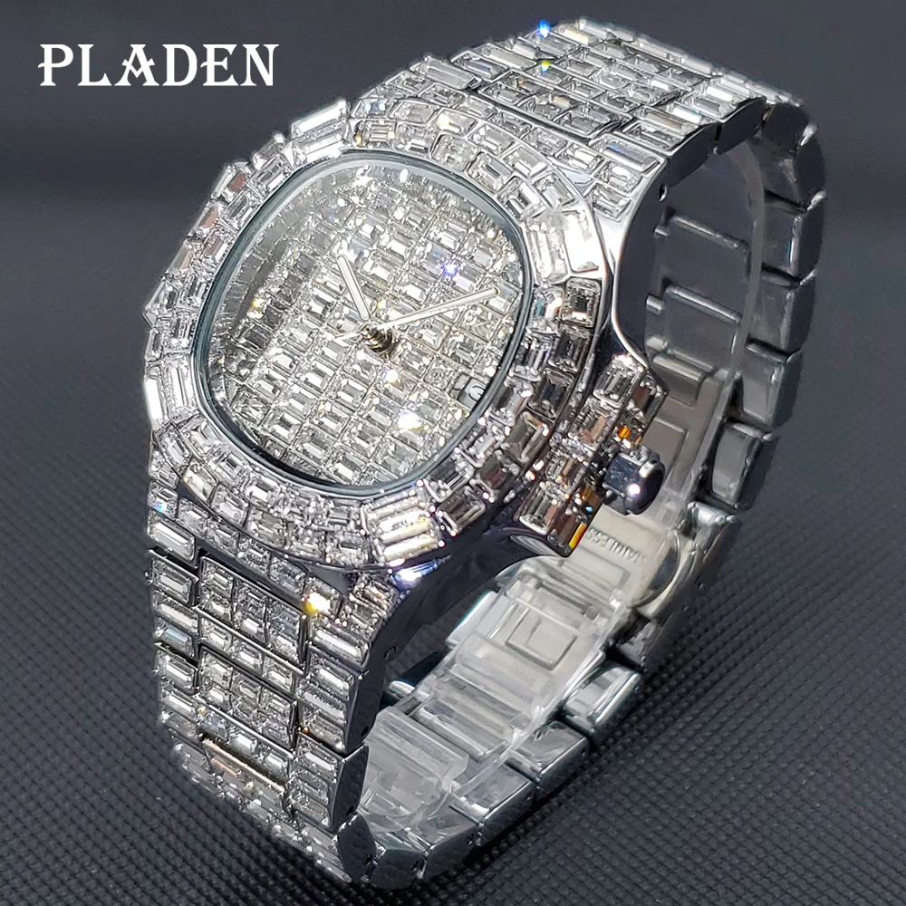 

Hip Hop Full Diamond Men's Watches Luxury Iced Out Quartz Wtach Bling Silver Stainless Steel Waterproof Male Clock Dropshipping