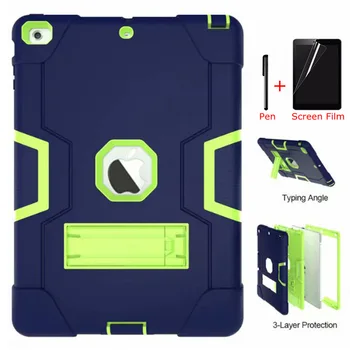 

iBuyiWin Heavy Armour 3-Layer Protection Silicone Case for iPad 5 Air 1 A1474 9.7 inch Tablet Funda Capa Cover for Kids+Film+Pen