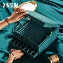 

XINSOM Large Velvet Jewelry Box Organizer Multilayer High Capacity Necklace Earrings Rings Bracelets Jewelry Storage Box Casket