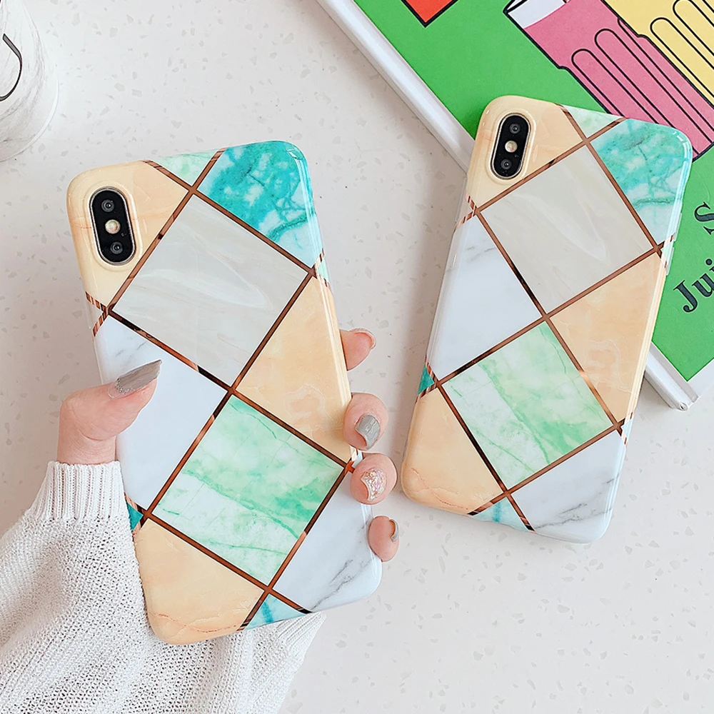 Чехлы для телефонов с геометрическим мрамором для iPhone 6, 6s, 7, 8 Plus, X, XR, XS, 11 Pro, мягкая Гальваническая задняя крышка, чехол