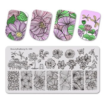 

BEAUTYBIGBANG 6*12cm Lotus Line Flower Butterfly Nail Art Stamping Template Manicure Image Plate DIY Nail Painting