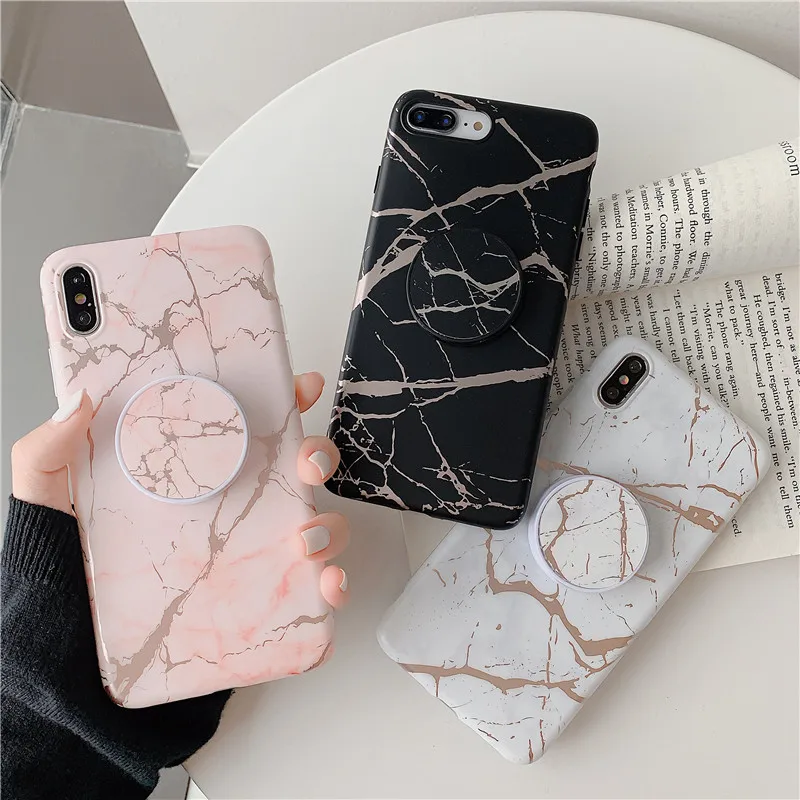 

Fashion marble bracket Phone Case for iphone X XS Max XR 7 6 6s 8 plus Luxury Expanding Folding Stand holder design soft cover