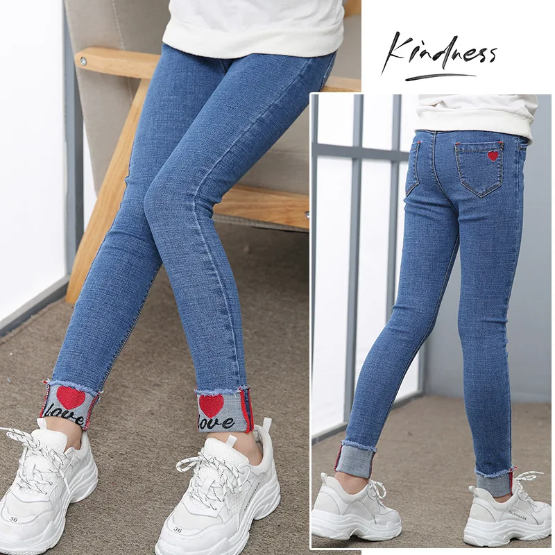

Girls Slim Fit Jeans 2019 Spring And Autumn New Style Korean-style Big Boy Slimming Versatile Little Girl Heart Trousers Fashion