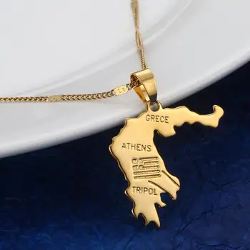 

Gold Color Greece Map Pendant Necklace Athens Country Map Athenian Symbol Patriotic Chain Jewelry