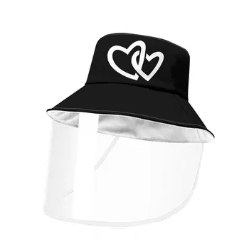 

Black Bucket Hats Women Summer Sun Protective Shield Cover Protecive Face Anti Spitting Drool Hat Love Pattern Gorro Pescador