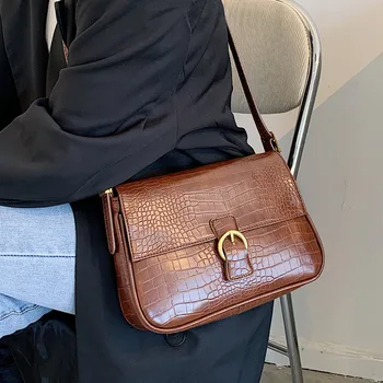 

High Quality Vintage Crossbody Bags For Women 2020 New Fashion ALLIGATOR Leather Ladies Shoulder Messenger Bags Female Purses