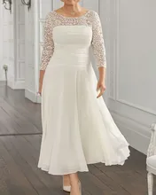 Pearls A-Line Mother of the Bride Dress 2022 Elegant Jewel Ankle Length Chiffon Lace Prom Party Gown Robe De Soiree Mariage