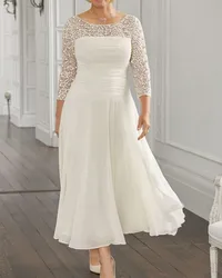Pearls A-Line Mother of the Bride Dress 2022 Elegant Jewel Ankle Length Chiffon Lace Prom Party Gown Robe De Soiree Mariage
